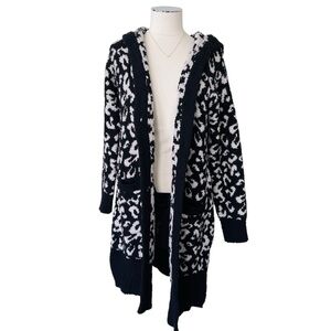 New UGG Judith Hooded Long Robe Leopard Print Lounge Cardigan Black White M/ L